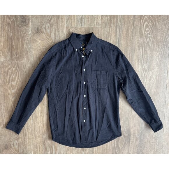 NWT Men's Portuguese Flannel Black Atlantico Stripe Cotton-Seersucker LS Shirt L - Picture 1 of 9